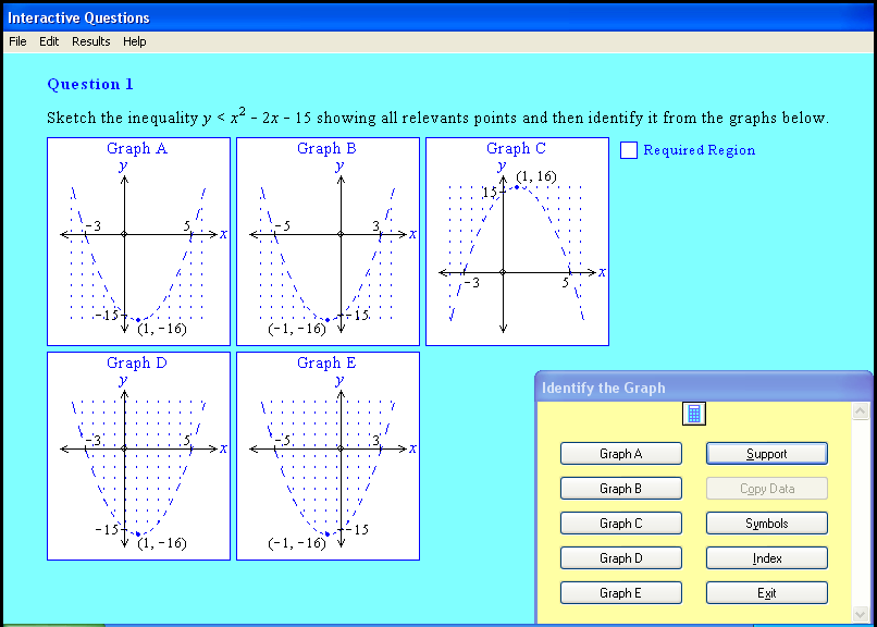 A quadratic graphs chapter screen shot.
