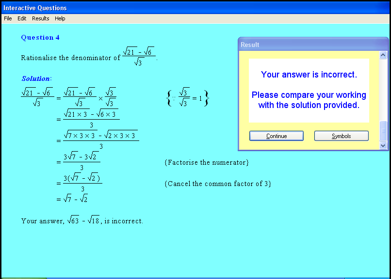 A surds chapter screen shot.
