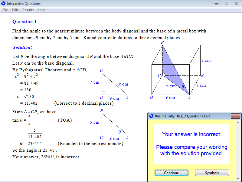 Solution for a question from Year 10 Interactive Maths, Chapter 15: Trigonometry, Exercise 28: Three-Dimensional Problems.