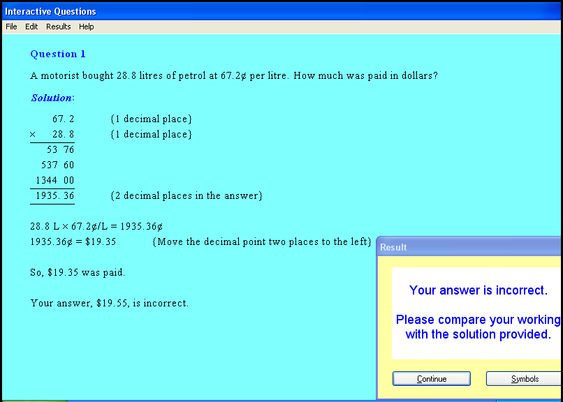 A decimals chapter screen shot.