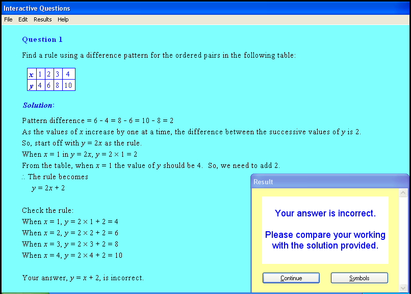 A linear relationships chapter screen shot.