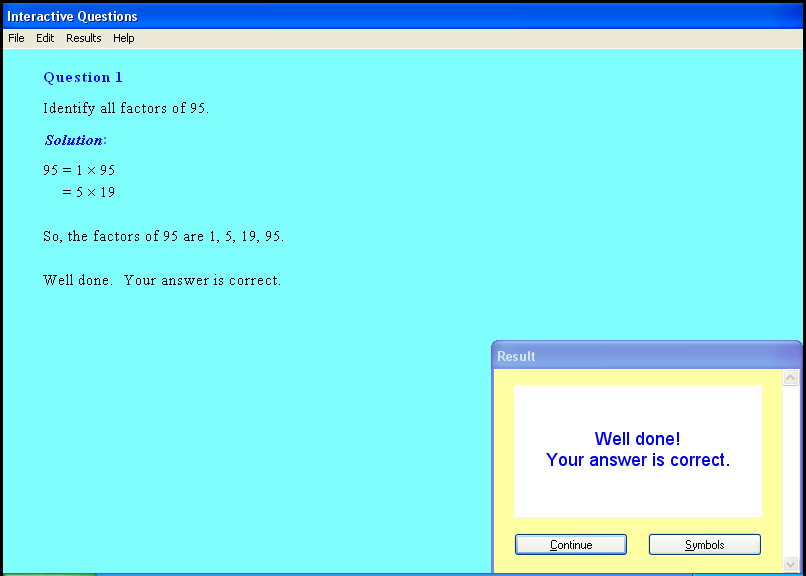A multiples and factors chapter screen shot.