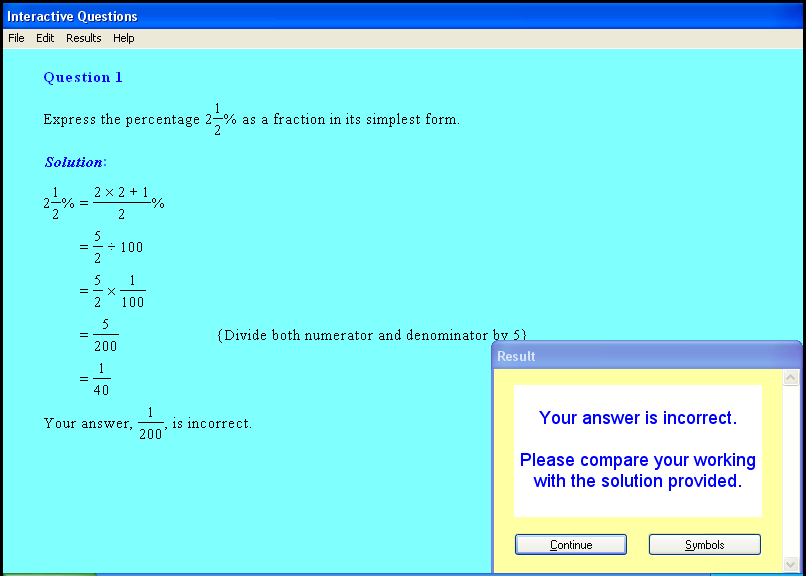 A percentages chapter screen shot.
