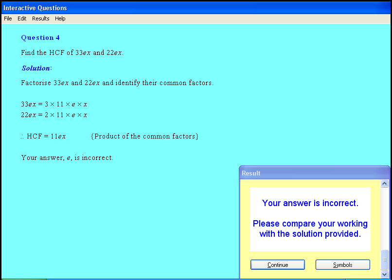An algebra chapter screen shot.
