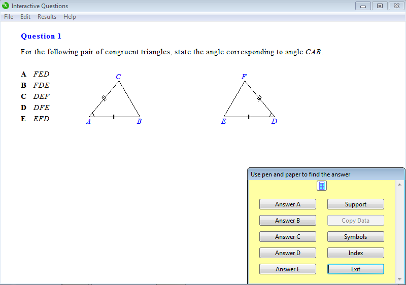 Question from Year 8 Interactive Maths, Chapter 9: Reasoning in Geometry, Exercise 16: Congruent Triangles.