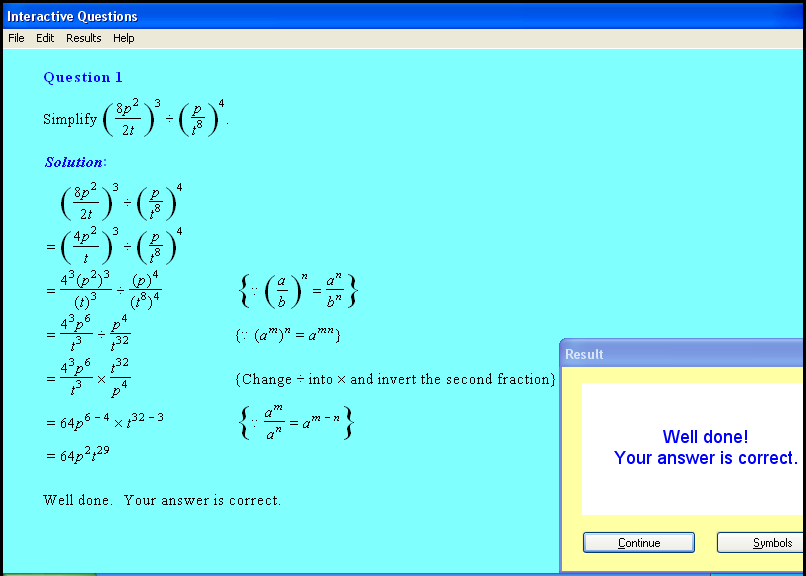 An indices chapter screen shot.