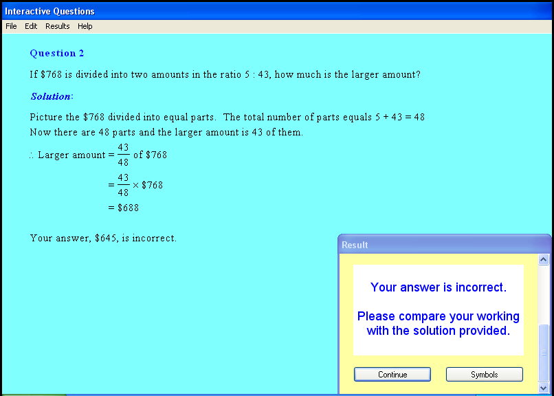 A ratio and proportion chapter screen shot.