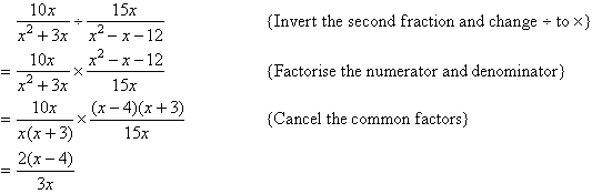  Division of Algebraic Fractions 