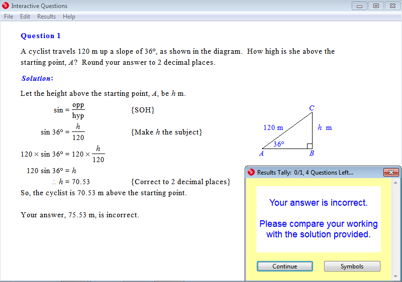 Solution for a question from Year 9 Interactive Maths, Chapter 15: Trigonometry, Exercise 17: Slope Problems.