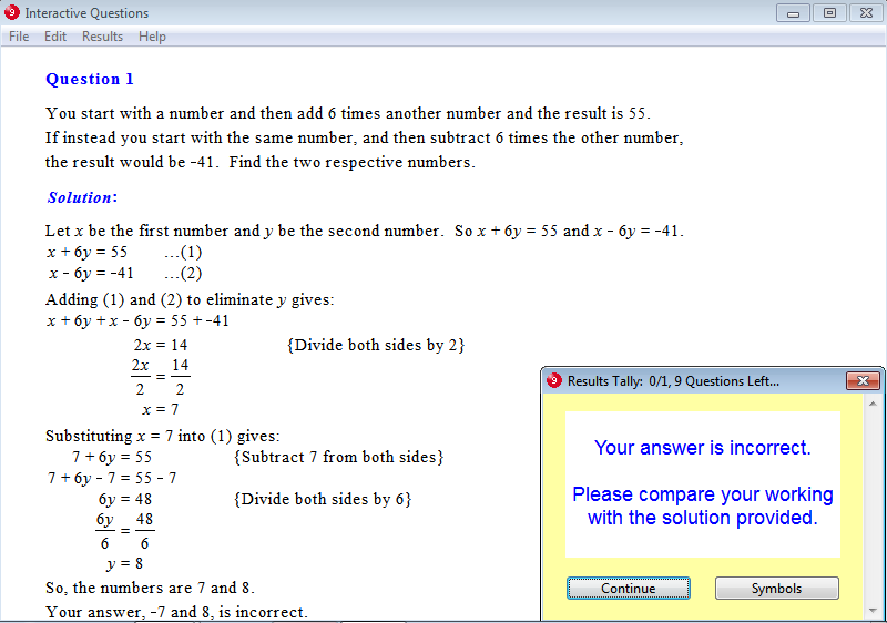 Solution for a question from Year 9 Interactive Maths, Chapter 5: Simultaneous Equations, Exercise 9: Problem Solving.